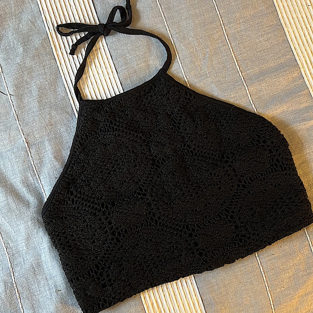 Black Knit / Crochet Halter Crop Top